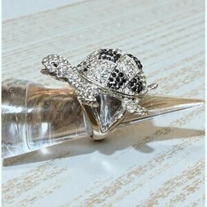 Silver and Black Crystal Turtle Ring